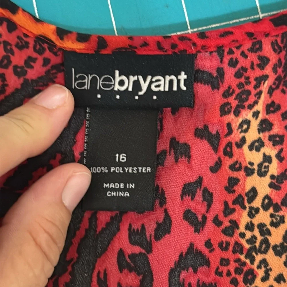 Lane Bryant Red Animal Print Leopard Faux Wrap Hi Lo Dress Midi Dress Size 16